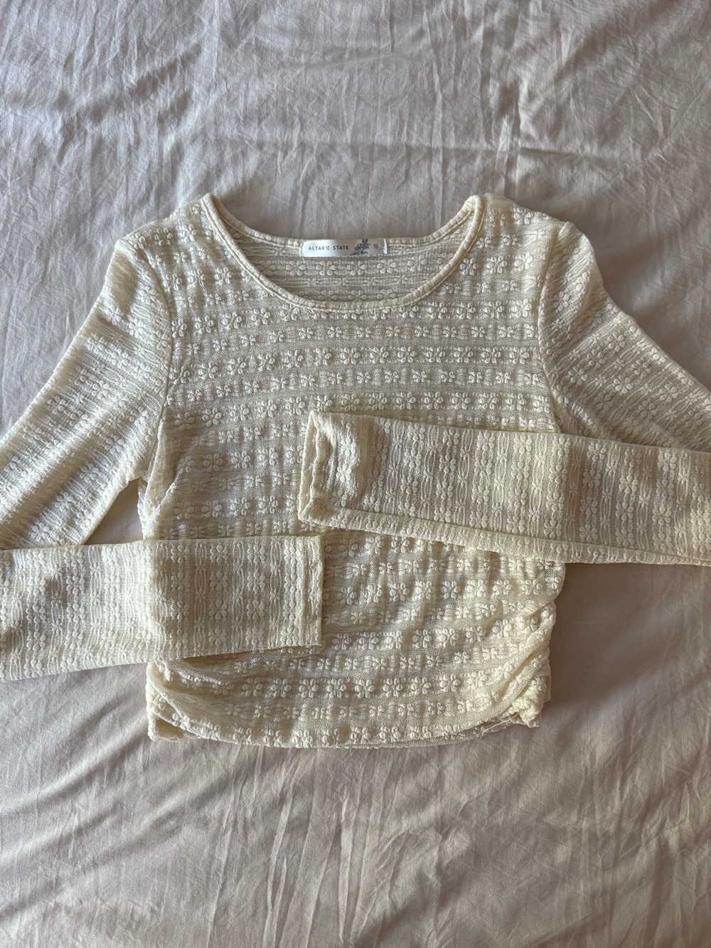Altar'd State Cream Floral Knit Long Sleeve Top